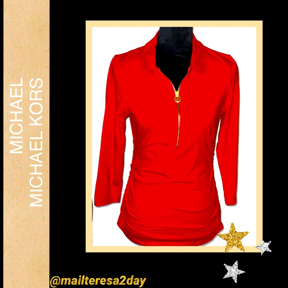 MICHAEL KORS Size M Fitted Top & Gold Zipper NWOT